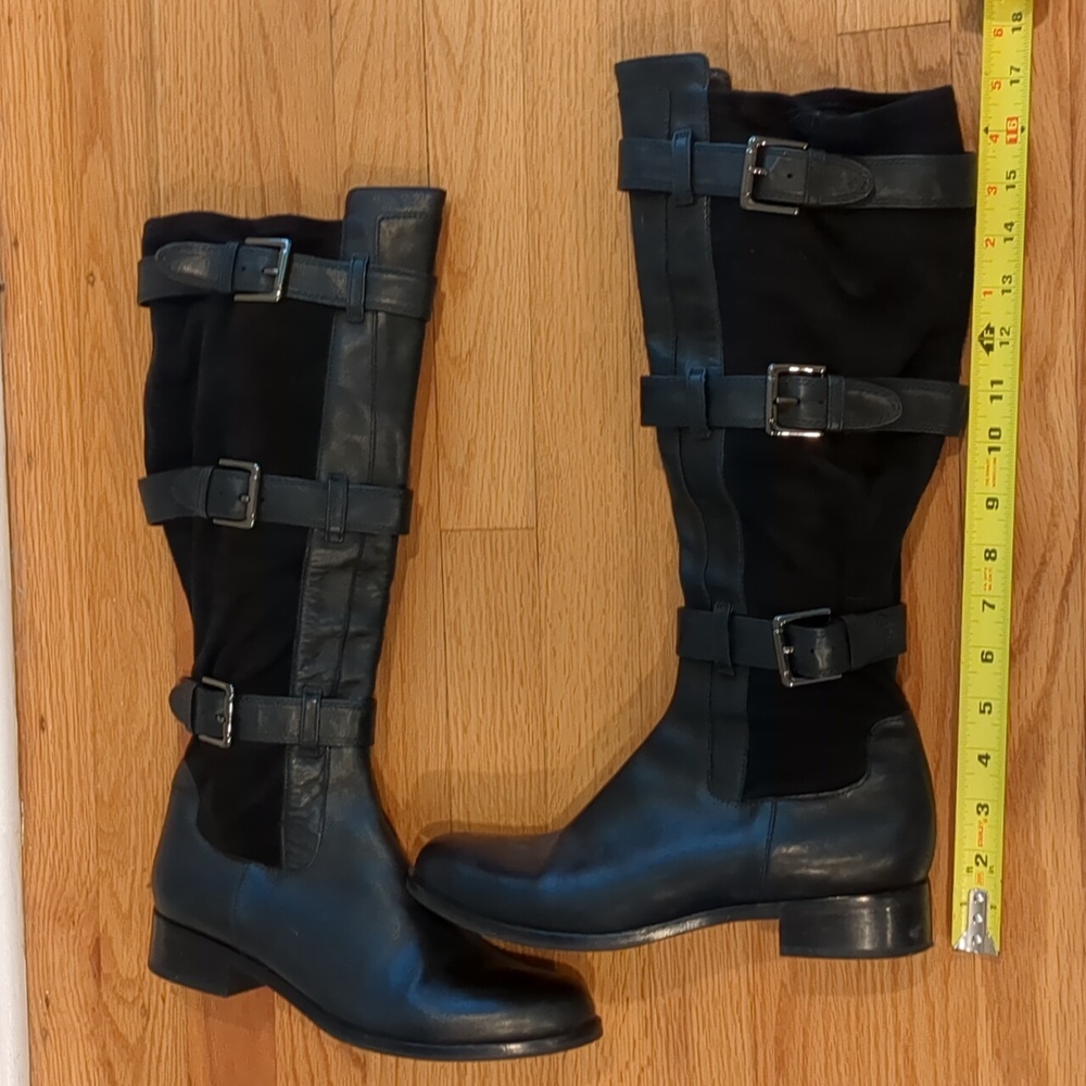 Cole Haan Nike Air Avalon Tall Leather Black Riding boots 3 buckles 9.5M - Picture 7 of 15